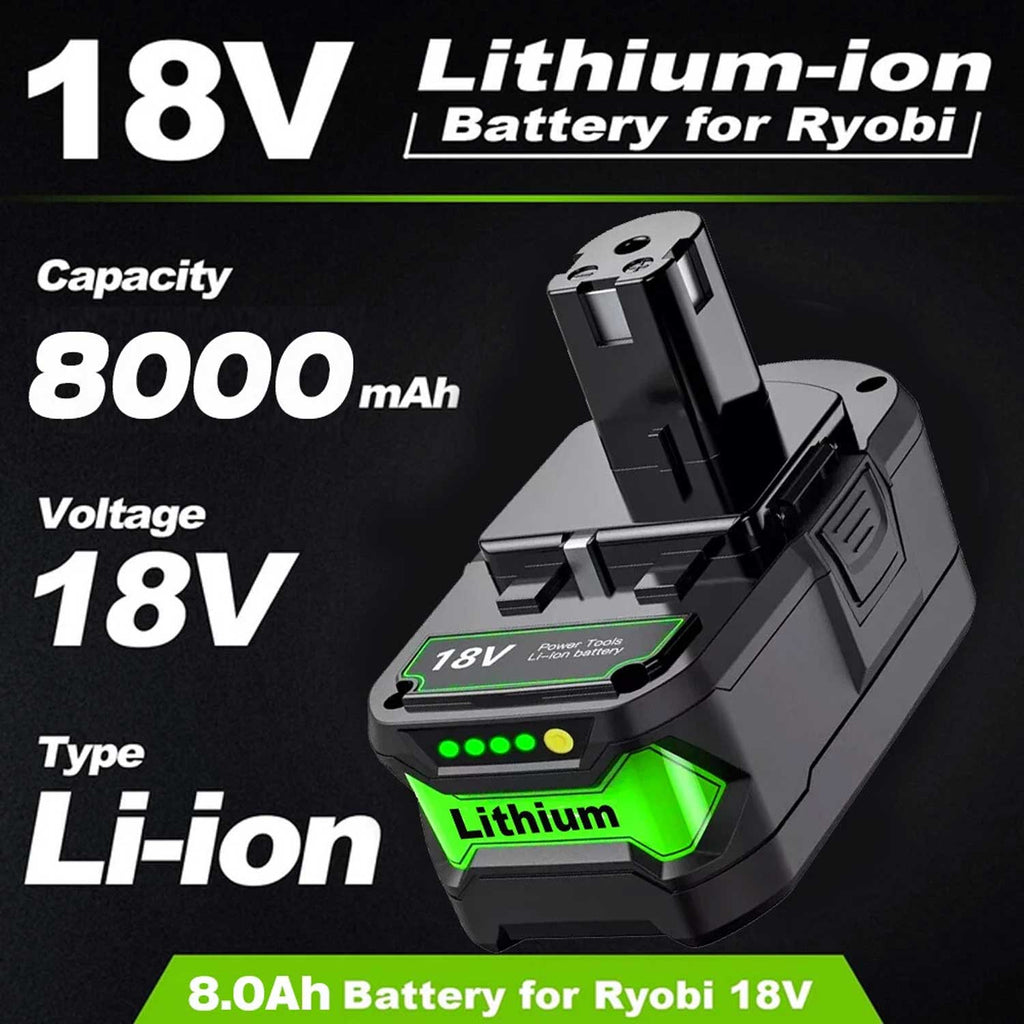 2-Pack RYOBI P108 18V 8.0Ah Battery Replacement, 8000mAh ONE+ Lithium-Ion