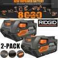 2-Pack RIDGID R840087 18V 8.0Ah Lithium-Ion Battery Replacement