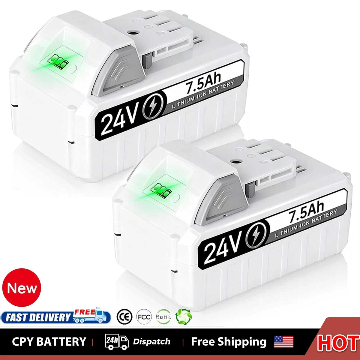 2-Pack Snow Joe + Sun Joe iON+ 24V 7.5Ah Lithium-Ion Battery Replacement