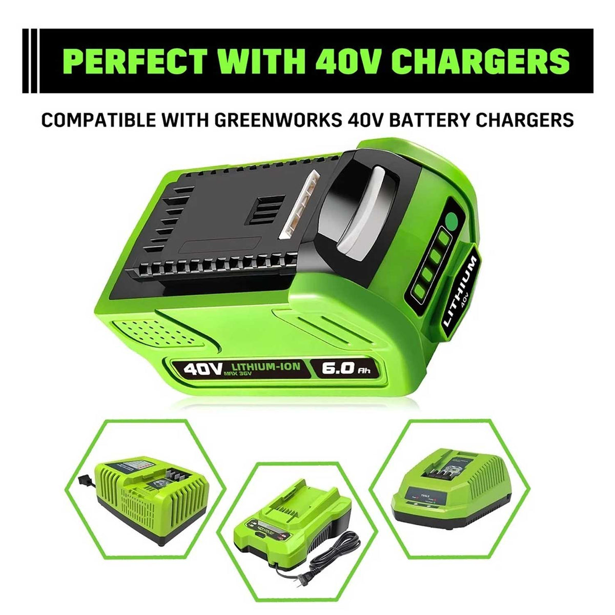 2Pack Greenworks 40V 6.0Ah Battery Replacement 29472 29462 G-MAX