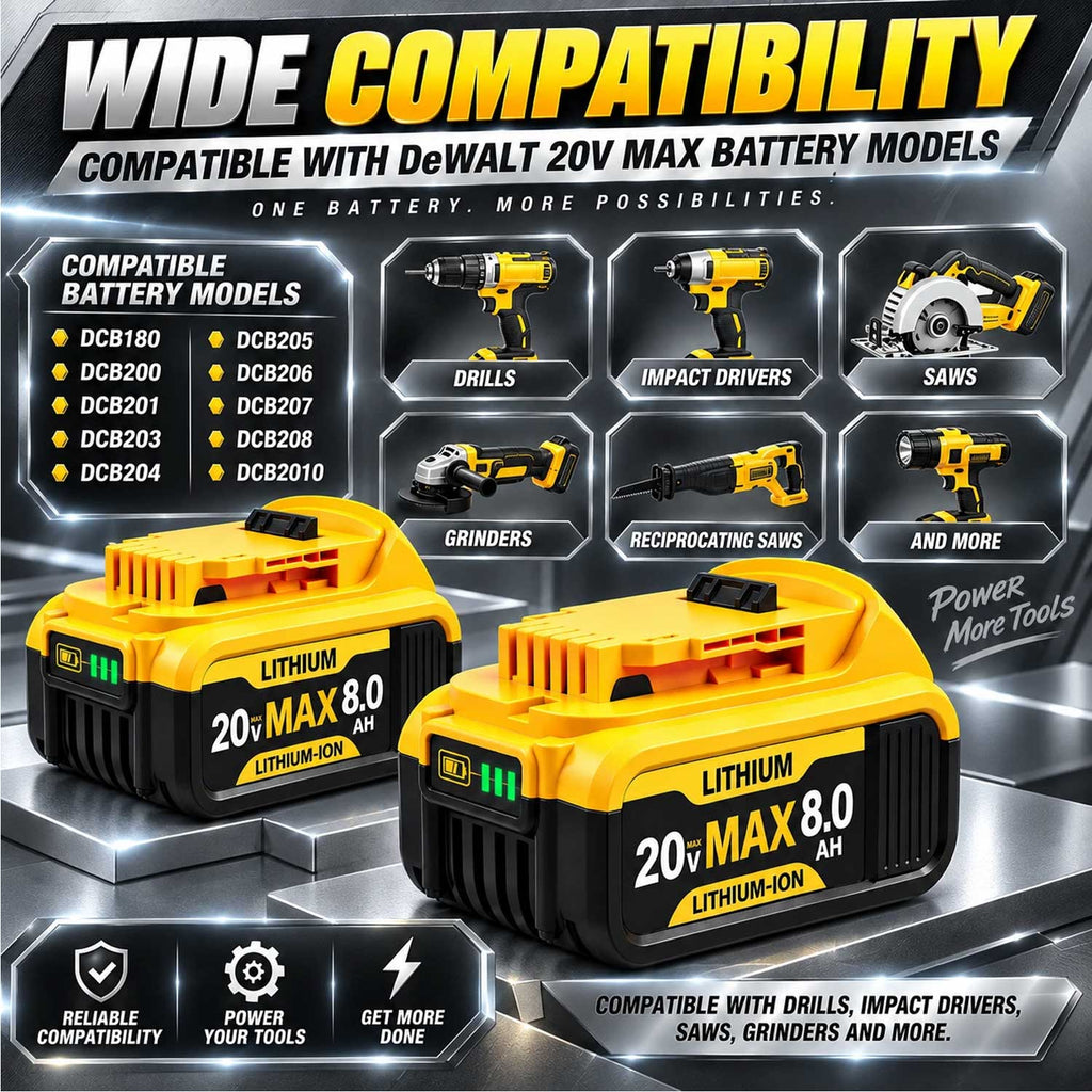 DEWALT 20V MAX 8.0Ah Battery 2-Pack Replacement DCB205 DCB206 DCB208
