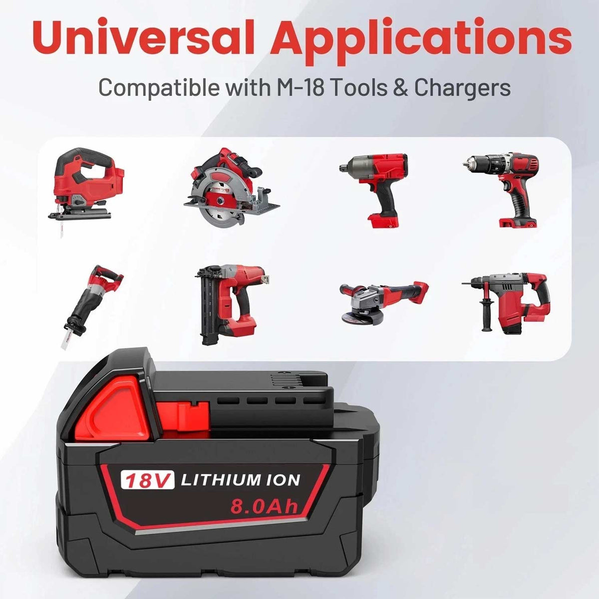 2-Pack Milwaukee M18 18V 8.0Ah Battery Replacement for 48-11-1860
