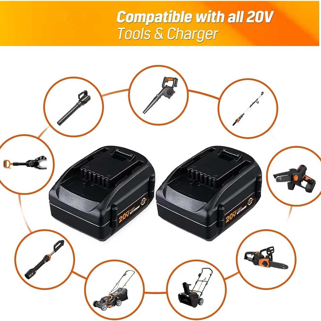 2-Pack WORX WA3525 20V MAX 6.0Ah Lithium-Ion Battery Replacement