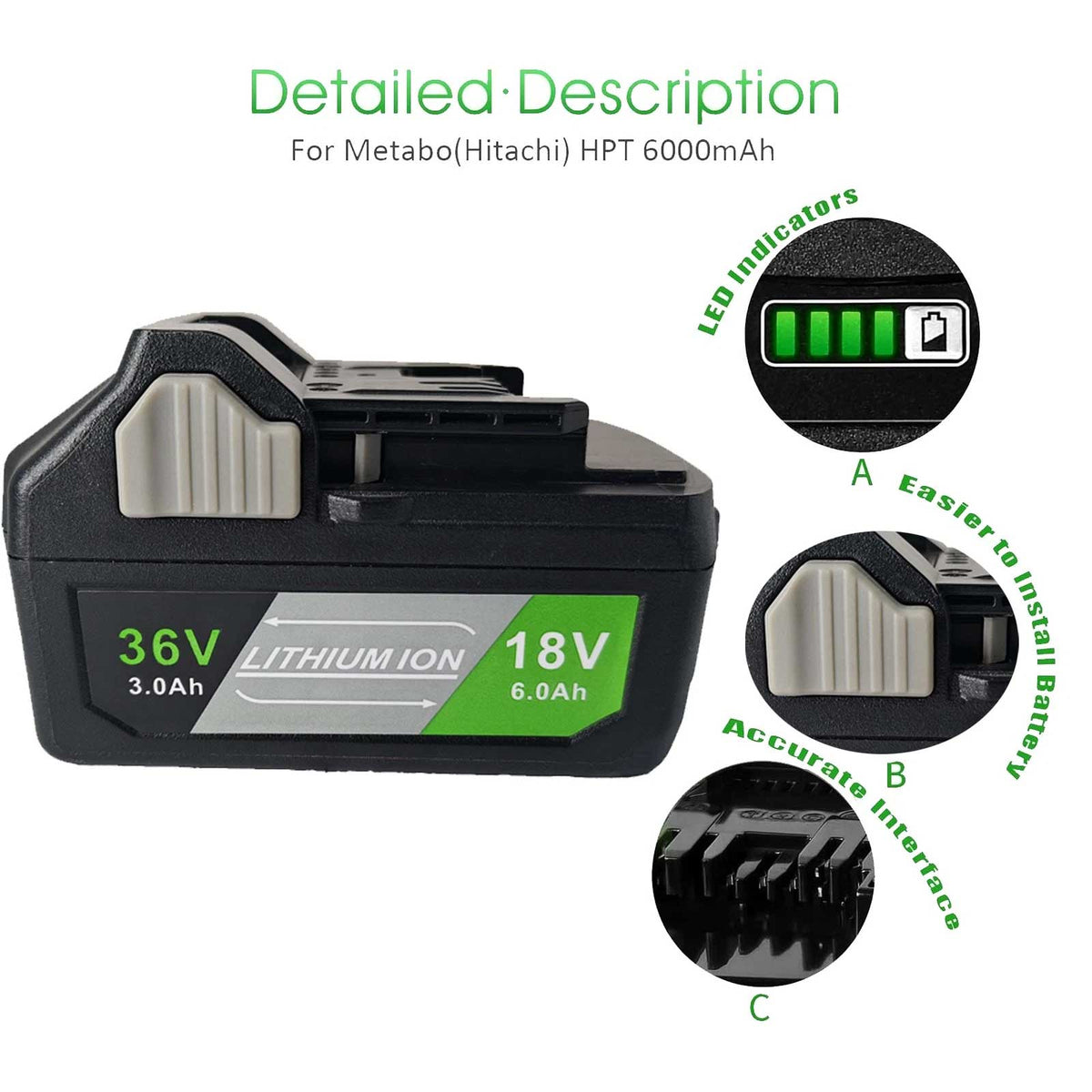 2-Pack Metabo HPT BSL36A18 18V/36V MultiVolt 6.0Ah Lithium-Ion Battery Replacement