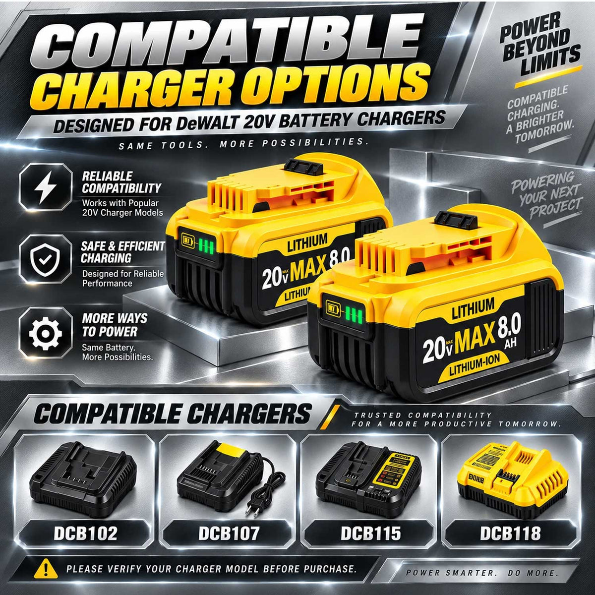 DEWALT 20V MAX 8.0Ah Battery 2-Pack Replacement DCB205 DCB206 DCB208