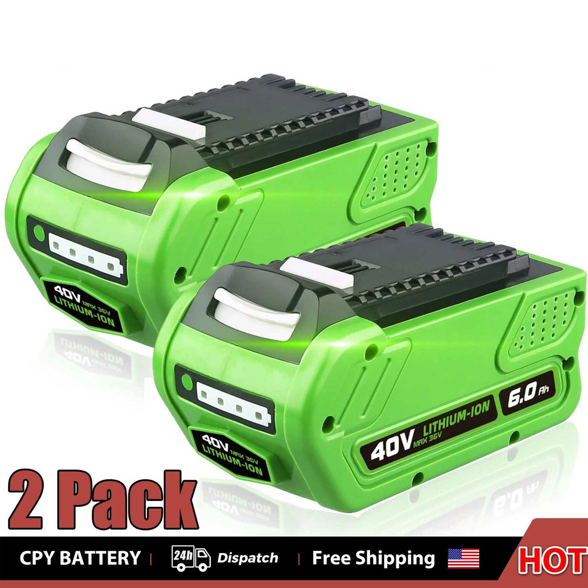 2Pack Greenworks 40V 6.0Ah Battery Replacement 29472 29462 G-MAX