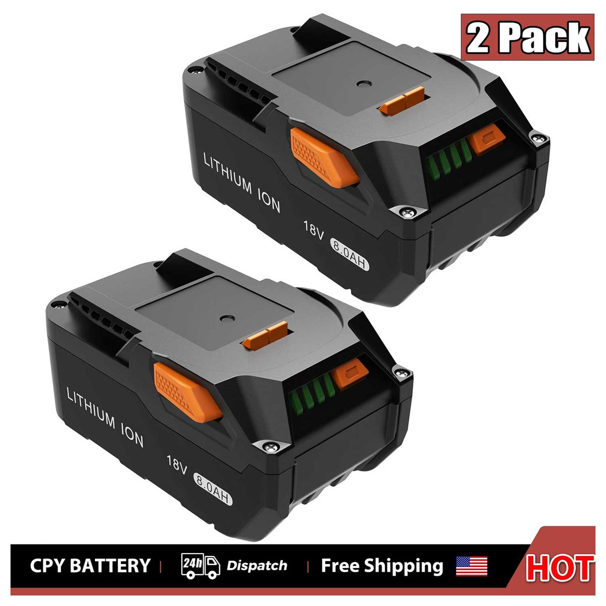 RIDGID R840087 R840085 18V 8.0Ah Battery 2-Pack Replacement