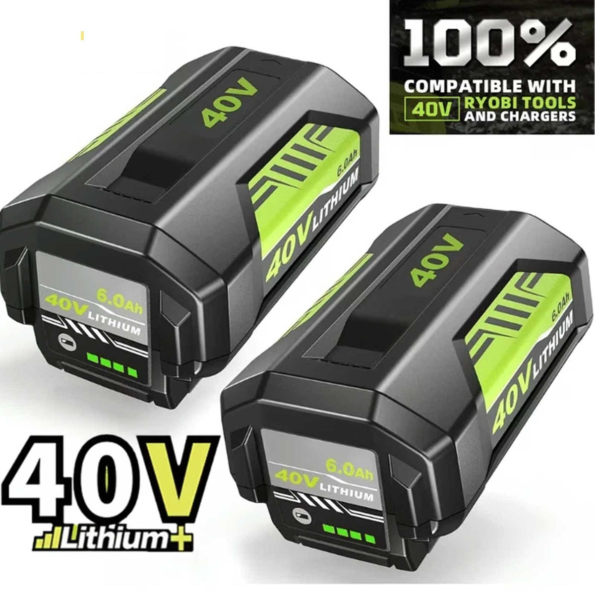 2-Pack Ryobi 40V 6.0Ah Lithium Battery Replacement – OP4026, OP40602, OP4050A, OP4040