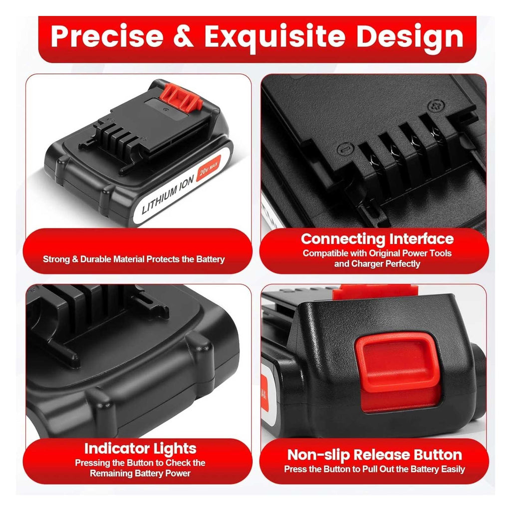 2-Pack Black &amp; Decker 20V MAX 3.0Ah Lithium-Ion Battery LBXR20 LBXR2020
