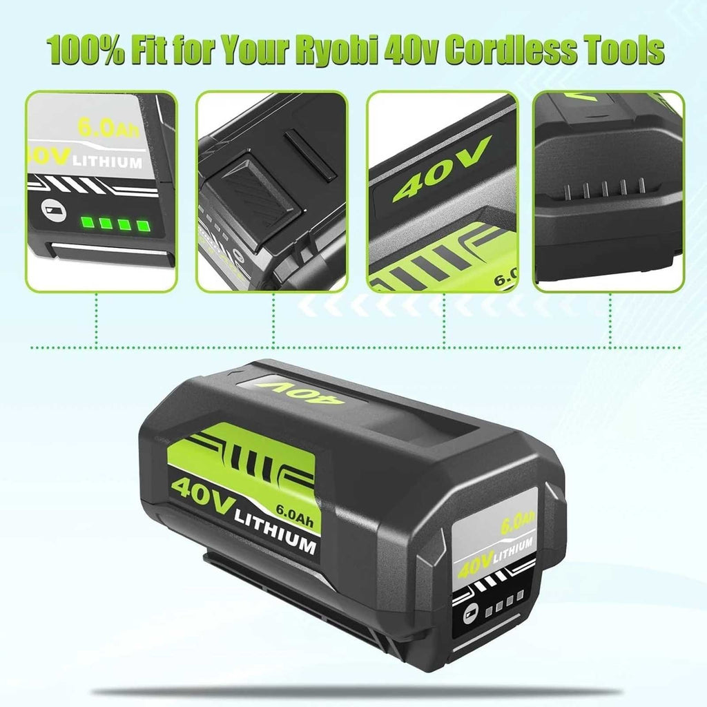 2-Pack Ryobi 40V 6.0Ah Lithium Battery Replacement – OP4026, OP40602, OP4050A, OP4040