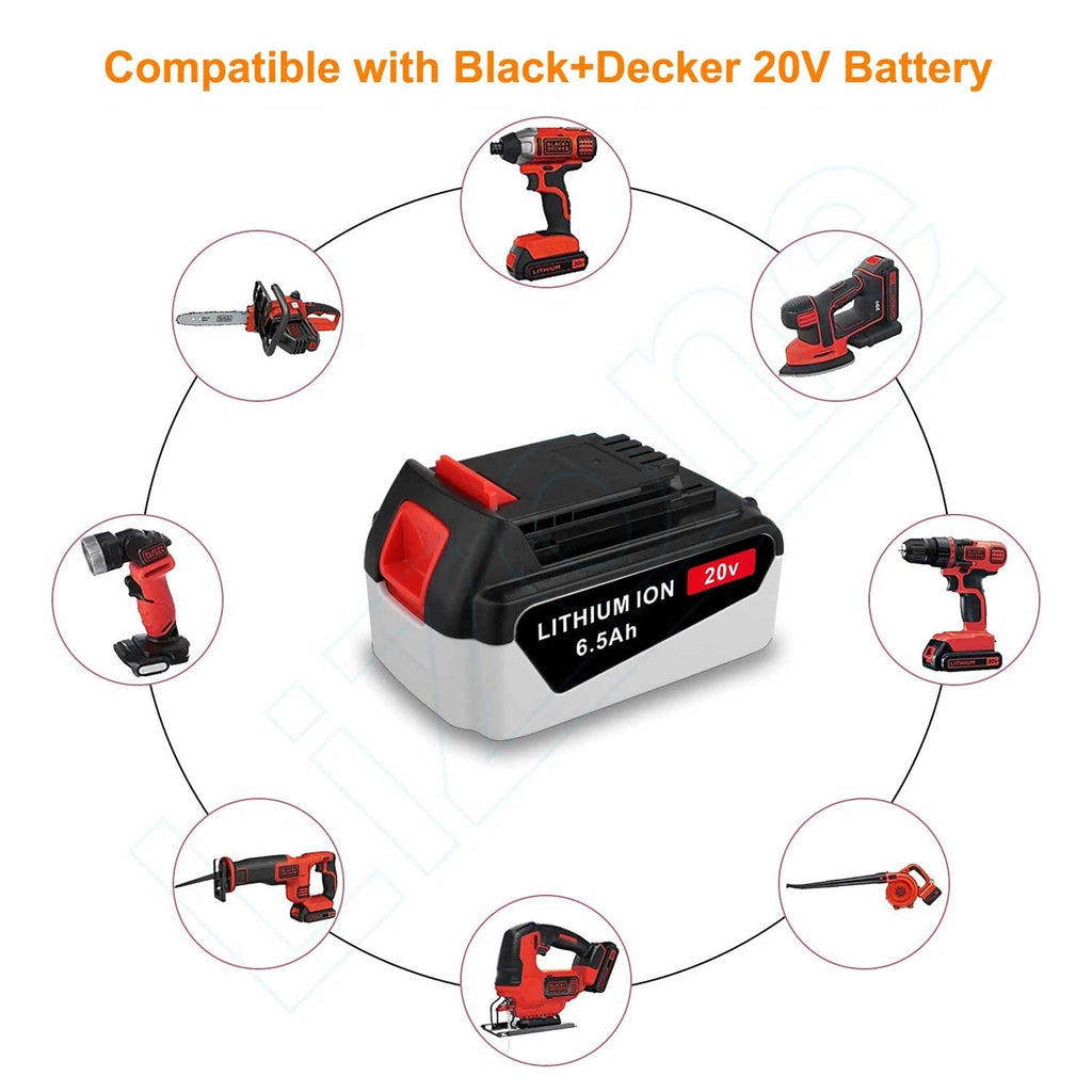 2-Pack BLACK+DECKER LBXR20 20V MAX 6.5Ah Lithium-Ion Battery Replacement