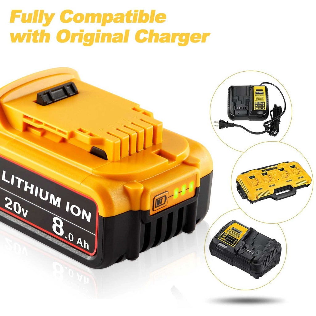 2-Pack DEWALT DCB206 20V MAX XR 8.0Ah Lithium-Ion Battery Replacement