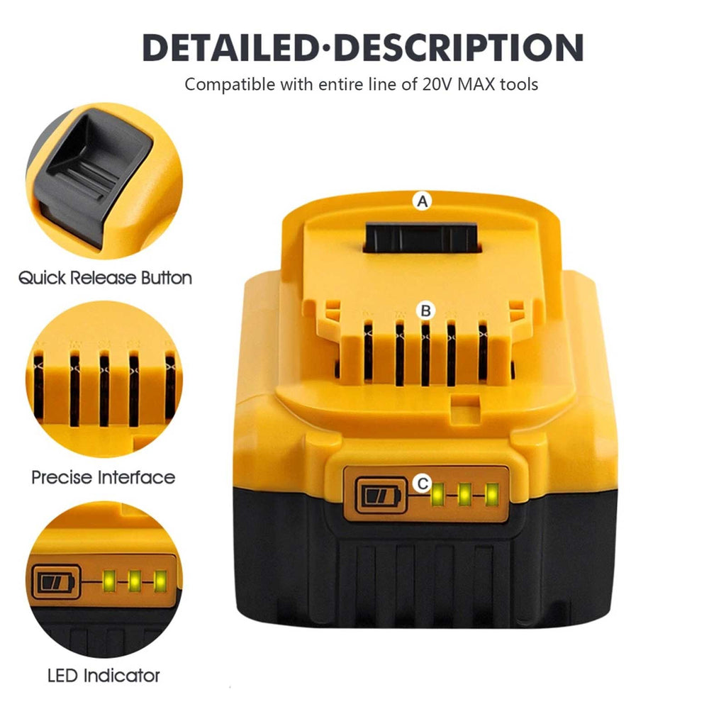 2-Pack DEWALT DCB206 20V MAX XR 8.0Ah Lithium-Ion Battery Replacement